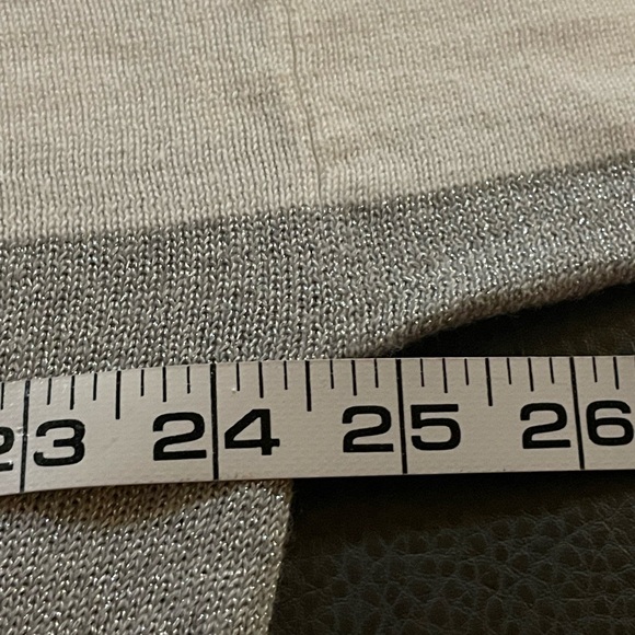 Liz Claiborne white silver striped Knit sweater Pull on size LG cotton metallic - Picture 11 of 13